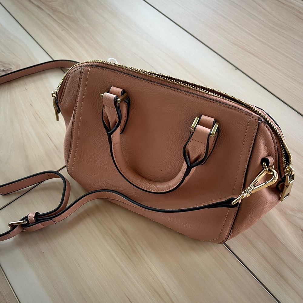 Jeanne Lottie Leather Satchel Crossbody Bag in dusty pink